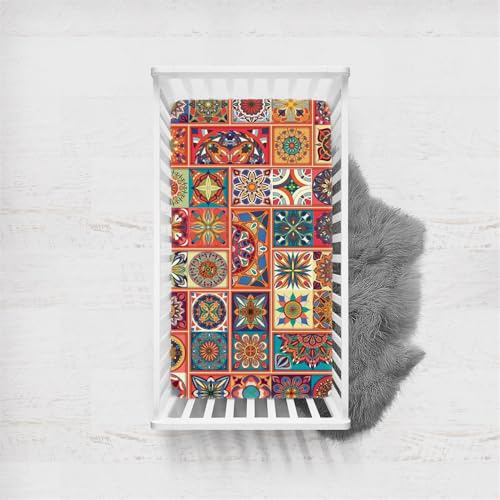 Morbuy Mandala-Druck Spannbettlaken Babybett, Spannbettlaken Kinderbett,Weiche Atmungsaktiv Spannbettlaken Kinderbett Stubenwagen Bezug Kinderwagen Matratzenbezug (Bunt,160x80cm)