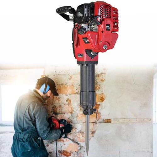 XNXYSMKJ 2 Stroke Demolition Hammer Set,Gasolines Hammer -Gas Powered Concrete Breaker - Heavy Duty Concrete Breaker,w/Point Chisel and Flat Chisel