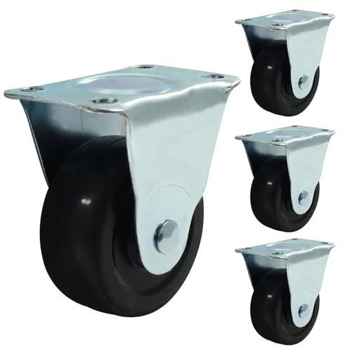 Murtenze 2 Inch Rubber Caster Wheels, Heavy Duty Fixed, Black, Pack of 4