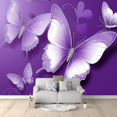 Fototapete Schmetterling Lila Muster 350x256 cm 3D Vliestapete Wandbild, Mustertapete Moderne Wandtapete, Wohnzimmer Schlafzimmer Kinderzimmer Büro Flur Wanddeko
