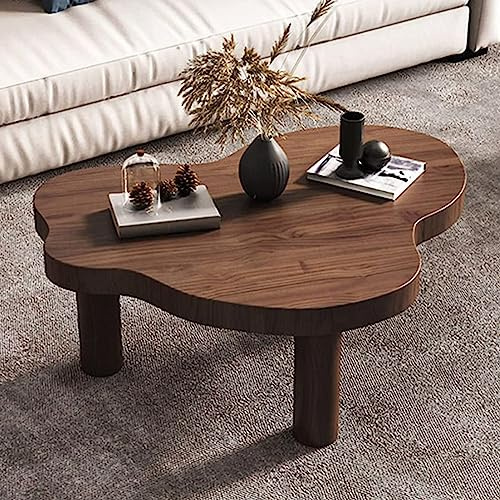 Table basse en bois massif en forme de nuage avec joli design moderne irrégulier pour salon, chambre à coucher, table basse à 3 pieds, table en noyer 61 x 35,6 x 40,6 cm