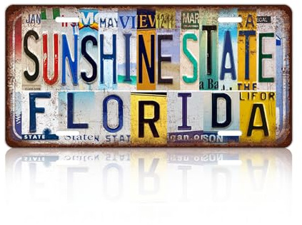 Vintage City License Plate Florida Sunshine State Wall Decor Metal Tin Sign for Bar Garage Room 12 x 6 Inches