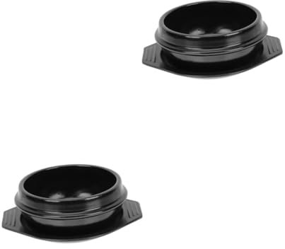 Cabilock 2 Juegos Olla de sopa de miso coreana instante dúo caso alimento Horno jarra termo sartenes sartén cerámica cacerolas cazos olla de estilo coreano olla de cocina de cerámica Black