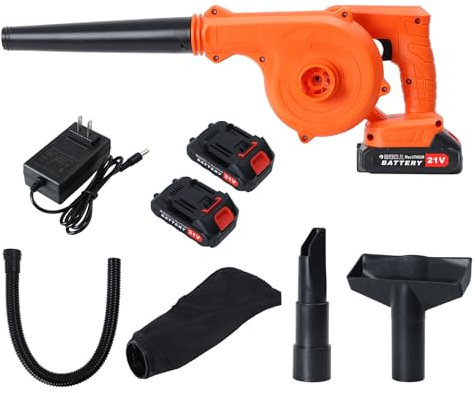 Cordless Leaf Blower, 12000 RPM 2-in-1 Electric Leaf Blowers and Vacuum, Lightweight Handheld Garden Leaf Blower with 2 Speeds and 1.5Ah Battery for Lawn Care, Leaf Blowing, Dust Removal(2 Battery)