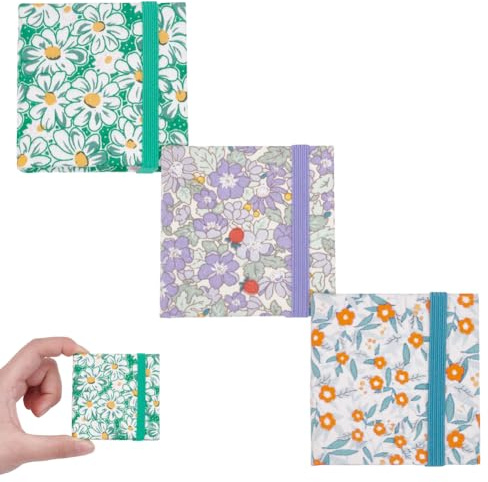 PLIGREAT 3 Pcs Mini Watercolor Sketchbook 6x6 cm Square Fabric Cover Sketch Book 20 Sheets 300g Portable Textured Drawing Papers Travel Sketchbook Art Sketch Book (Floral)