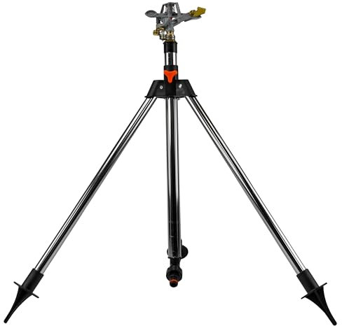 Pulsating Lawn Sprinkler on 90cm Tripod | Adjustable Height & Spray | 450m² Coverage | Metal & Plastic Build | Quick Hose Connect | Stable Spiked Base | Ideal for Lawns & Gardens