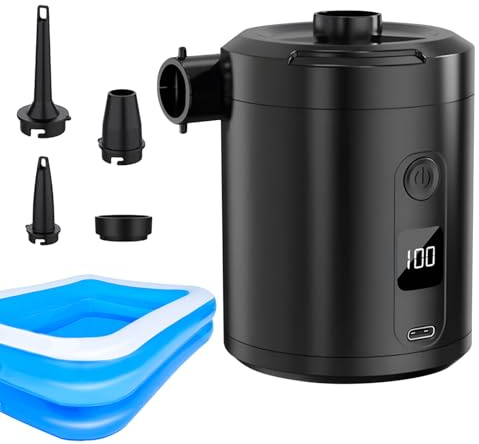 Weqizuerqi Pompe gonflable portable, pompe à flotteur de piscine – Électrique 5200 mAh Batterie 4000 Pa Dégonfleur rapide pour piscine, plage, voyage, maison, garage, voyage