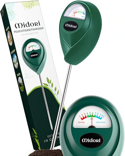 Midori Boden-Feuchtigkeitsmesser für Pflanzen | 3 Stück, Messgerät Feuchtigkeitsmessgerät in Grün 26,5cm Gesamtlänge mit 17,5cm langer Edelstahl-Sonde