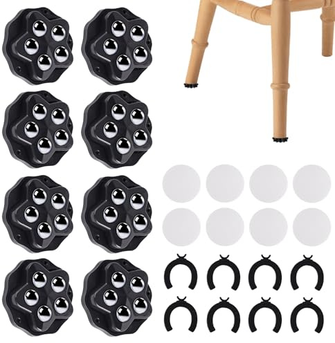 Bubuny Kugelrollen Schwerlast 8 stk., Kugelrollen für Möbel mit 5 Stahlkugeln und Bremse, Möbelrollen Flach Schwerlast 360° Selbstklebendes KleinRollen für Küchengeräte Kleinmöbel Mülleimerbox