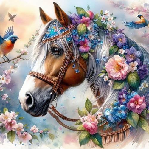 MISCER Diamond Painting für Erwachsene, Diamond Painting kit, Pferd 5D Diamant Malerei Set Anfänger,Blumen DIY Diamant Malerei Basteln Bilder Arts Geschenk für Zuhause Wand Deko 30x30cm