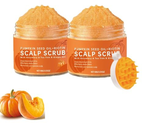 Exfoliante para el Cuero Cabelludo - Exfoliante con Aceite de Semilla de Calabaza y Masajeador, Limpieza Profunda y Antipicazón, Elimina Eficazmente la Caspa, Sin Sulfatos (2PCS)