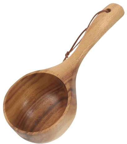BATHVEVE Cucharón de Madera Ergonómico para Sauna y Baño Diseño Único y Mango Cómodo, Adecuado para Regar y Uso en Jardín o Baño