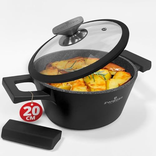 ZWIEGER 3-in-1 Bräter mit Deckel klein – Topf backofengeeignet 20 cm | PFOA- & PFOS-frei – Schmortopf Induktion, vollflächiger Edelstahlboden, für alle Herdarten geeignet – Antihaft