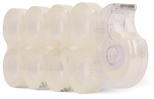Trimming Shop Lot de 9 rouleaux de ruban adhésif d'emballage transparent avec dévidoir - 18 mm x 33 m - Pour la maison, le bureau, l'emballage cadeau et l'expédition - Ensemble de ruban adhésif