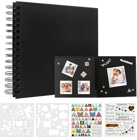 80 Seiten Fotoalbum zum Selbstgestalten 20,5 × 22 cm Scrapbook Spiralalbum mit Aufkleber Vorlagen Fotobuch zum Selbstgestalten Klein Buch zum Selber Gestalten für Jahrestag Geburtstag Hochzeit
