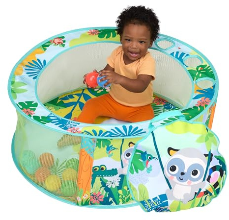 Bright Starts Rowdy Rainforest Stow & Go Ball Pit, faltbares Bällebad mit 20 Bällen, 80 cm Spieldurchmesser, Mesh‑Wände & Tragetasche, ab 6 Monaten