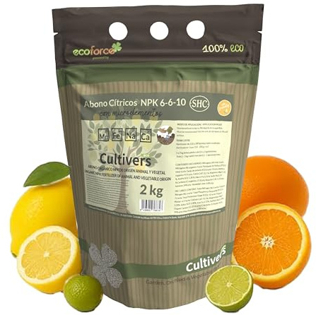 CULTIVERS Abono Cítricos Ecológico NPK 2 kg Hierro Magnesio Calcio Azufre 50% Materia Orgánica 34% Ácidos Húmicos | Fertilizante Orgánico para Limoneros Naranjos Mandarinos