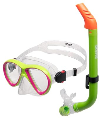 arena Set Maschera e Boccaglio Bambini, Maschera Snorkeling, Maschera Mare, Boccaglio Snorkeling Bambina con Tecnologia Anti-Infiltrazione, Tubo Flessibile con Valvola Spurgo, Silicone Ipoallergenico