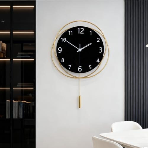TOHOOYO Dekorative Wanduhr, geräuschlos, ohne Ticken, hochwertige Quarz-Batteriebetriebene Uhr mit zylindrischem Pendel, große Wanduhr für Wohnzimmer, Küche, Büro, Wanddekoration, 12,7 x 18 Zoll