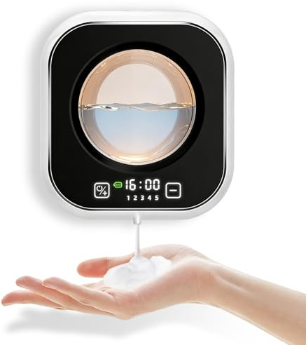 320ml Dispenser Sapone Automatico, 1500mAh Dosatore Sapone Schiuma da Parete 5 Livelli Regolabile Dispenser di Sapone, con Finestra Visiva, per Bagno, Cucina, Hotel ((Schiuma, Bianco))