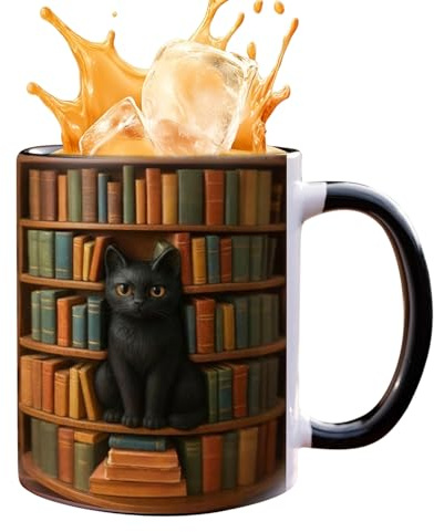 Tazzina da 380 ml con motivo gatto – per caffè | in ceramica, libreria, da lettura per bevande calde, fredde, casa, campeggio, dormitorio, hotel, appartamento, amanti degli animali