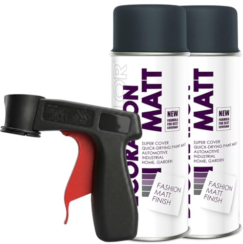 Craft-Equip DC 2er Sparpack Lackspray Matt nach RAL in 400ml zur Lackierung von Auto Stahl Aluminium Beton Holz und Haltegriff (2 Dosen in anthrazit MATT RAL 7016 + Haltegriff)