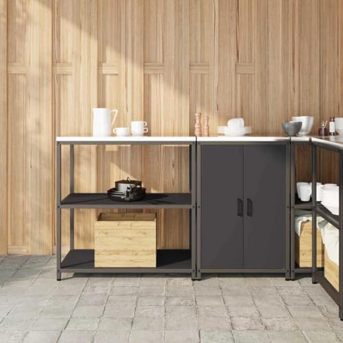 Owoxanthellate Kitchen Storage Set 2 pcs Black 150x50x92 cm Cold-rolled Steel Pantry Cabinet & Shelf Modern Design Adjustable Feet Indoor Outdoor Larder Unit