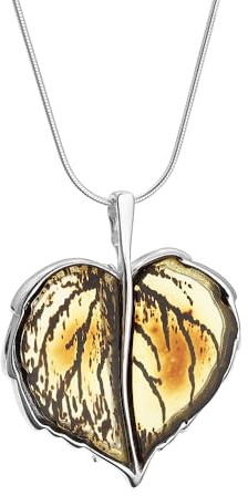 Baltic Amber and Sterling Silver Carved Leaf Pendant Necklace/Convertible Brooch