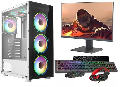 ASC Intel Core i7 Gaming PC Bundle, GTX 750 4GB, 16GB RAM, 256GB SSD + 500GB HDD, 500W 80+ PSU, White 6 Fan RGB Case, WiFi, Windows 11, 22 Monitor – High Performance Gaming Setup