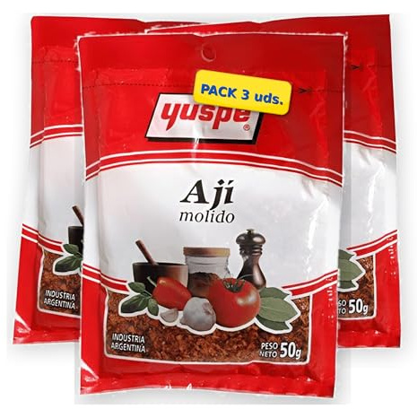 Pack 3 x Ají Molido Yuspe 50 g (150 g total) – Condimento picante y aromático, ideal para carnes, guisos y salsas, cocina latina y argentina, fácil de dosificar, formato ahorro