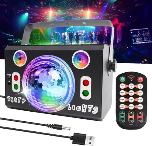 Klarlight Disco Light with 4 Lens RGB Stage Lights, 120-in-1 DJ Party Lights Remote Control Sound Activated Strobe Lights for Home Parties Birthday KTV Bar Wedding Halloween Christmas Decorations