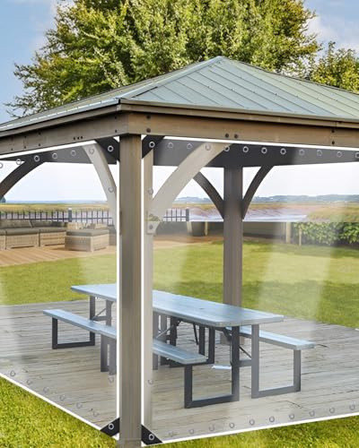 Erfolkerz 2x2m Clear Tarpaulin 420g/m² PVC Transparent Heavy Duty Tarp | Clear Tarps Transparent Waterproof Clear Tarp Clear Plastic Sheeting for Patio Gazebo Balcony Pergola