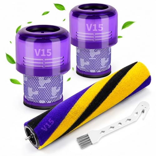 Ersättningsborstvals och 2 Filter för Dyson V15 Detect Slim Absolute, Mjuk Golvmunstycke och HEPA-Filterset, V15 Reservdelar och Tillbehör, Ersätter #971634-01