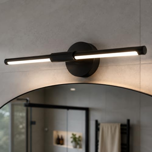 MAKA Lampada da Specchio LED Bagno 12W 720LM 4000K, Lampada Parete per Specchio Bagno Moderna Bianca o Nera, Luce Naturale IP20 120°, Illuminazione Sopra Specchio 220V (B Nero 4000K)
