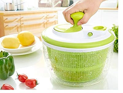 Targarian Centrifugeuse Égouttoir à Salade et légumes avec poignée rétractable, Transparent et Vert by