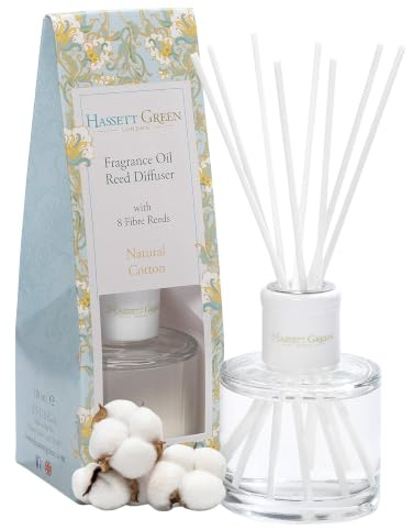 Hassett Green London - Natural Cotton - Fragrance Oil Reed Diffuser - 100ml Glass Bottle with 8 Fibre Reeds