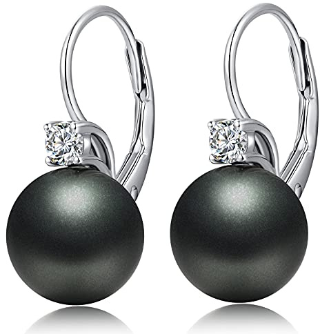 jiamiaoi Pärlörhängen för kvinnor, silverörhängen med pärla, droppe, allergivänliga pärlörhängen, stängd krok, pärlörhängen, ringörhängen med pärla, diamanter, sötvattenspärla, dinglande örhängen, 8 mm to 10 mm, Pearl, Kubisk zirkonia