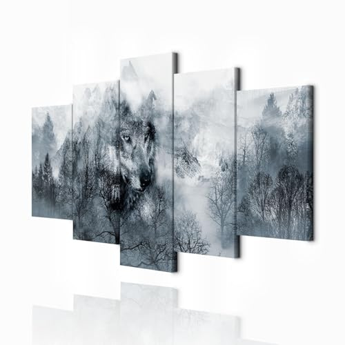 decomonkey Wandbilder Tiere 225x112.5 cm 5 Teilig Wandbild Groß Wohnzimmer | Leinwandbild XXL, Deko, Schlafzimmer, Büro, Wanddeko, Leinwand, Pictures For Wall, Poster, Wall Painting, Set, Natur