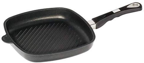 AMT E264G-E-Z30-PL Eckpfanne flach 26 x 26 cm, Höhe 4 cm, Grillboden mit exklusivem langem Stiel, mehrfarbig