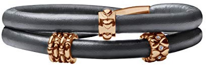 Quiges Damen Leder Wickelarmband Grau 40cm mit Charm Beads Rosegold Edelstahl Magnetverschluss