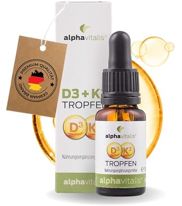Vitamin D3 K2 Tropfen hochdosiert - K2 aus MK7 99,7% ALL TRANS (K2VITAL® von Kappa) + 25μg (1000 IE) D3 in MCT-Öl für optimale Bioverfügbarkeit - 15ml flüssig - alphavitalis