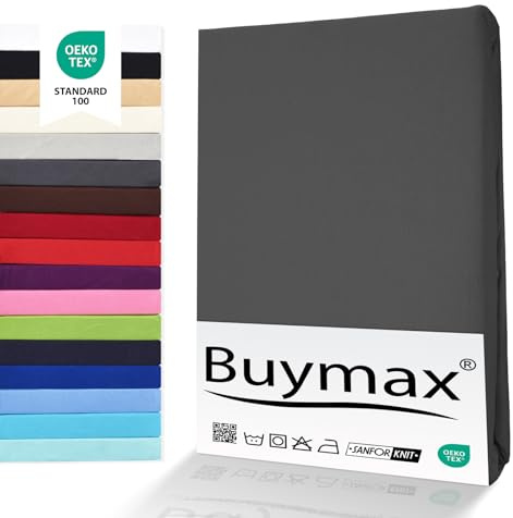 Buymax® Topper Spannbettlaken 140x200 cm Spannbetttuch 100% Baumwolle Jersey für Matratzentopper bis 12 cm Matratzenhöhe Bettlaken für Boxspringbett Topper, Anthrazit