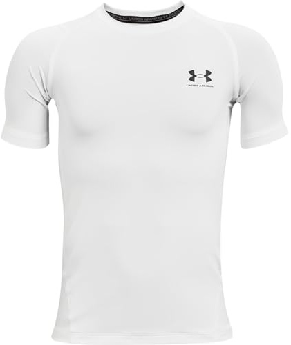 Under Armour Boys HeatGear Armour Short-Sleeve T-Shirt, White (100)/Black, Medium
