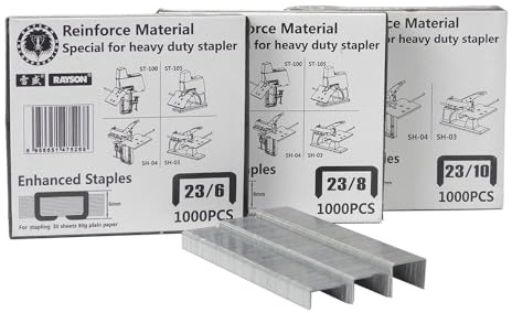 Rayson Grapas resistentes, 23/6, 23/8, 23/10, paquete versátil de varios tamaños, 3 cajas de 1000 grapas (3000 grapas)