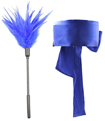 Yangver Augenmaske Set Erotik Sex Augenbinde Blau Satin Band mit Feder SM Bondage Fesseln Rollenspiel Sexspielzeug Schlafmaske für Erwachsene Paare Liebhaber 2 PCS