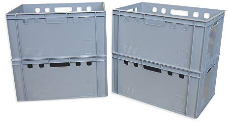 kanister-vertrieb® 4er Set E3-Kiste Eurobox Metzgerkiste Lagerbox 60x40x30 cm stabil für Lebensmittel geeignet (grau)