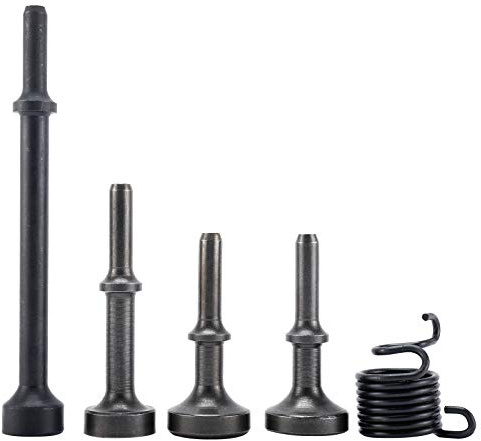 LuckyHigh 5 Pcs Smoothing Pneumatic Air Hammer Chisels Tool with 1 pc Spring, Alloy Steel Pneumatic Chisel Bits Accessories with 0.401'' (10mm) Shank