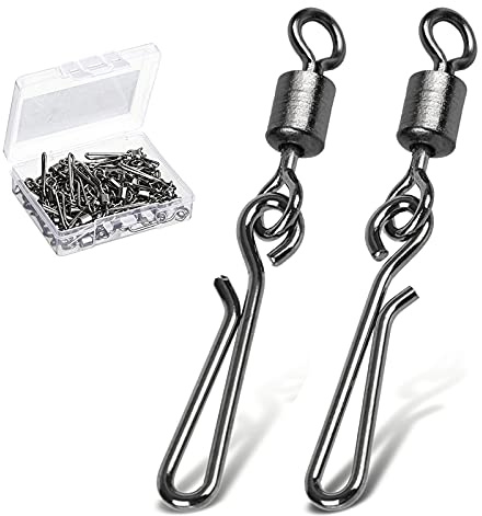 AMYSPORTS Rolling Connector Fishing Swivel Saltwater Corrosion Resistance Snap Swivels Kit Stainless Quick Fishing Snap Barrel Freshwater Trolling Accessories 100pcs 11lbs