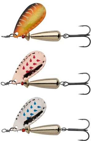 Abu Garcia Droppen Spinner – 3er Pack – vibrierende Weitwurf-Spinnerblatt Angelköder – Barsch, Döbel, Hecht, Forelle, Lachs, Meerforelle