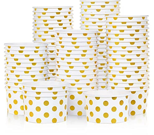 MATICAN Coupelles en Papier pour Glaces - 100 Coupelles Jetables de 270 ml pour Desserts Chauds ou Froids, Fournitures de Fête avec Pois Dorés